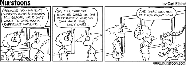 Nursetoons cartoon, pediatric ICU